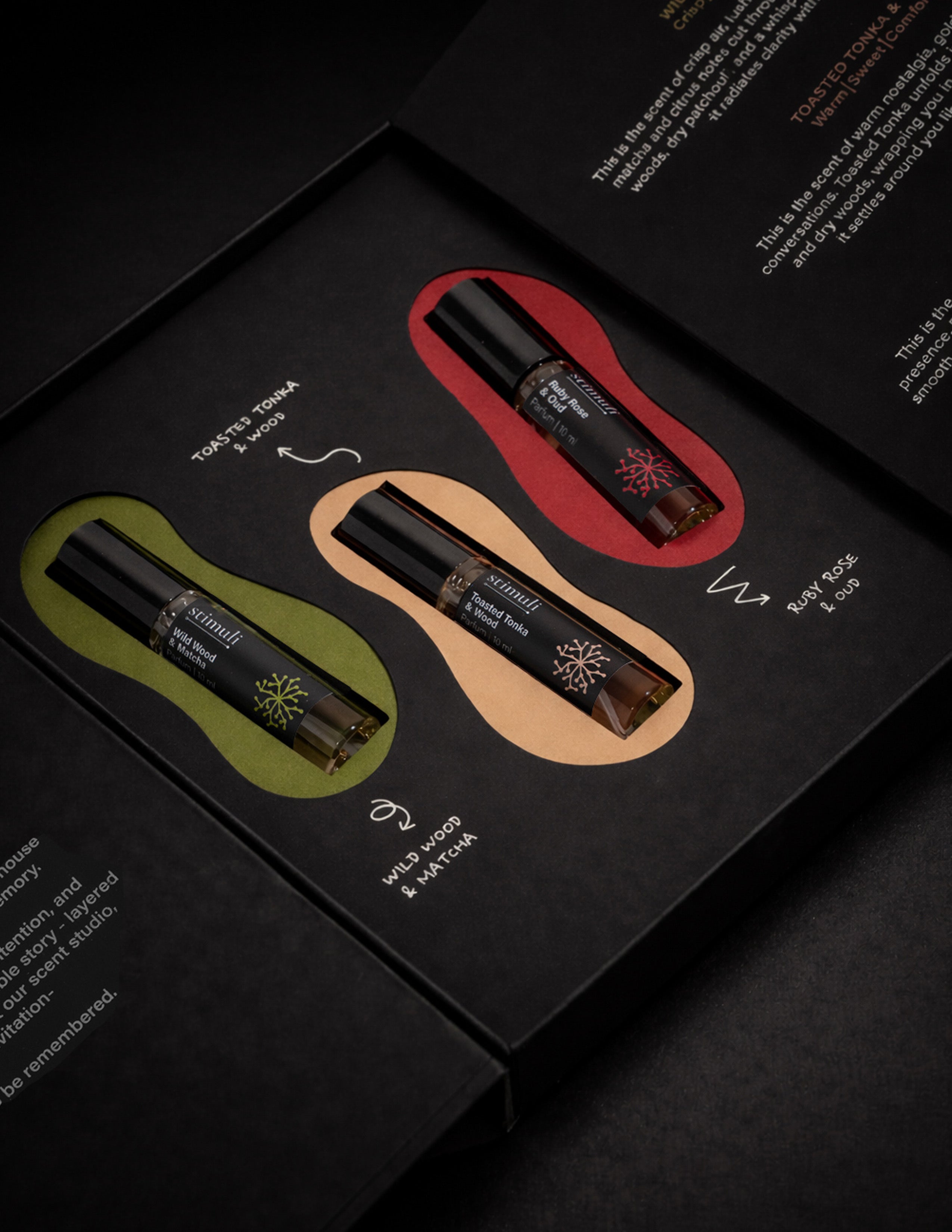 Stimuli Experience Kit box open showing three parfums