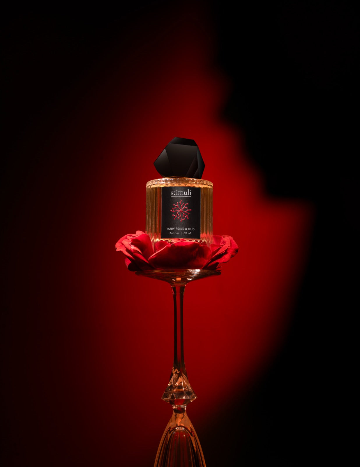Stimuli Ruby Rose & Oud parfum bottle with spray cap